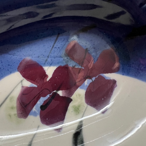Kent Follette SIGNED Handcrafted ArtPottery Serving Dish Plate Bird Flowers Tray - Picture 5 of 8